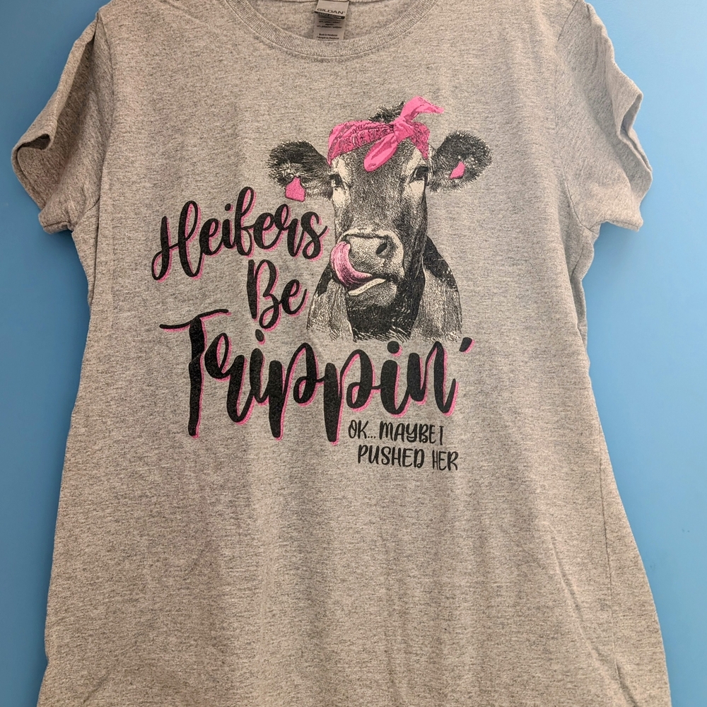 Gray Graphic Tee with Pink Accents